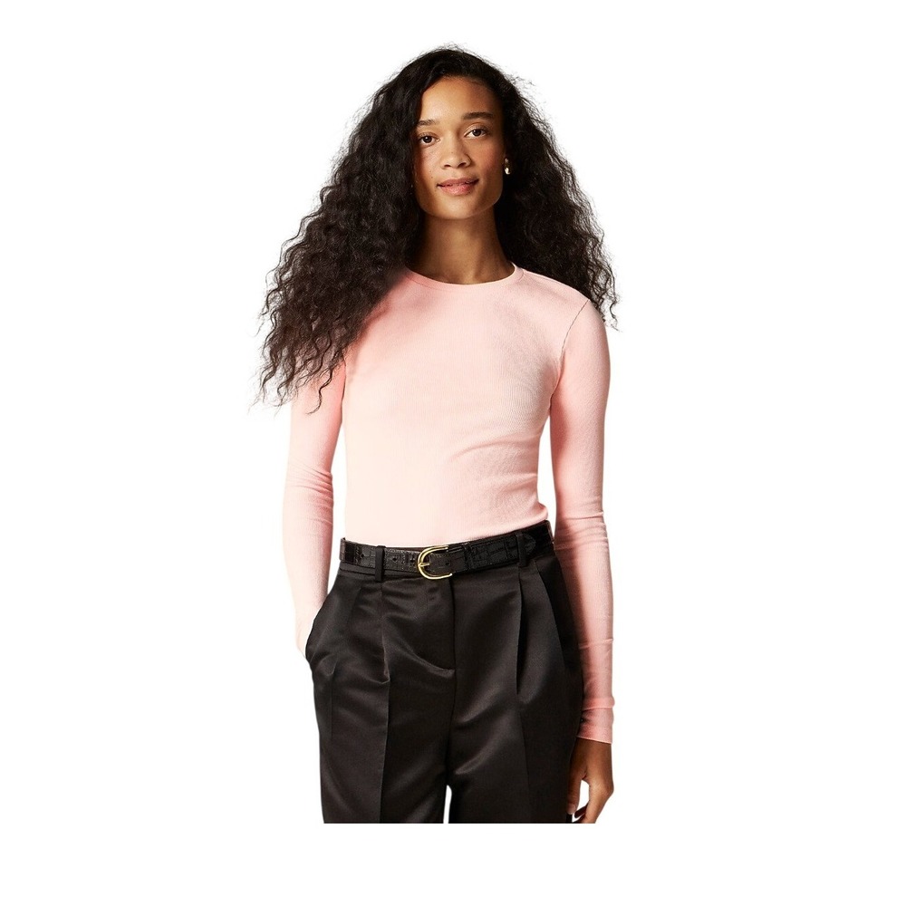 J. Crew Perfect Rib Long Sleeve Tee Washed Out Pink Ribbed Knit 3X - Picture 1 of 11